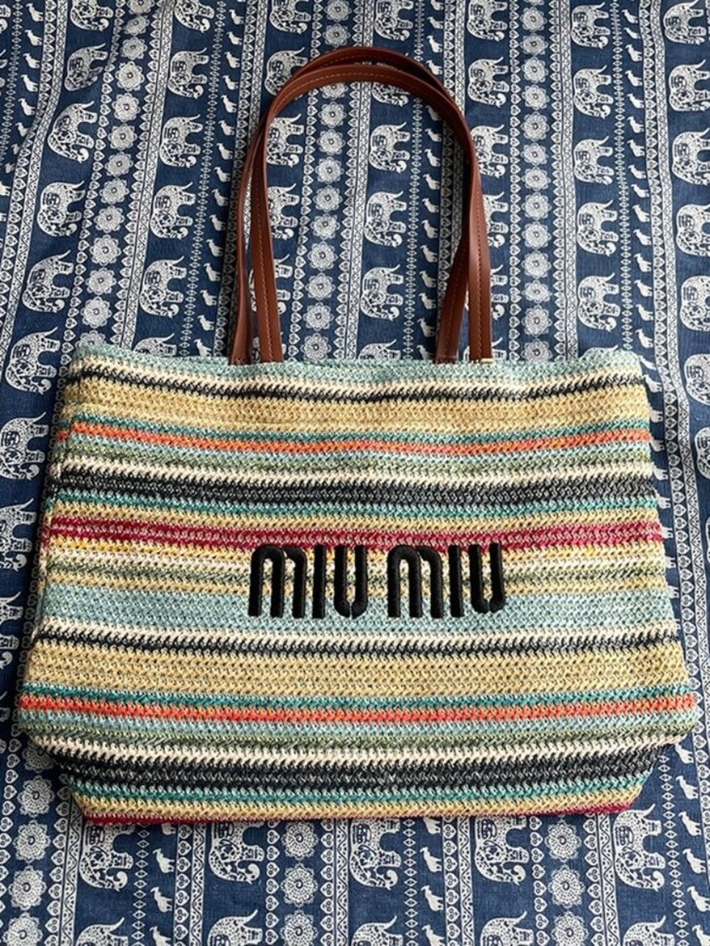 Miu Miu Multicolor Woven Tote Bag